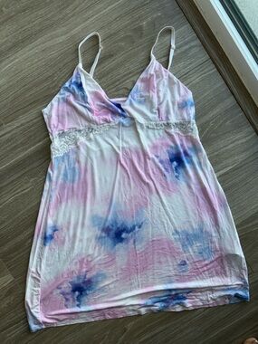 INC International Concepts Pink-to-White Tie-Dye Lace Trim Cami
